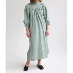 Linen ID Elegant Ruffle Dress in Lichen Green